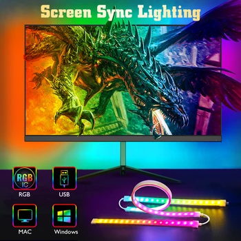 Nov RGB PC Okolja Osvetlitev Monitor Barvni Zaslon Sync Smart Control LED Trak Svetlobe Zaslonu Računalnika Igra Vzdušje Trak Lučka