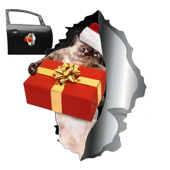 Božič Magnetna Avto Nalepke Avto Nalepke Božič Mačka Nalepke, Magnetne Avto Nalepke S 3D Crack Učinek Hladilnik Decal