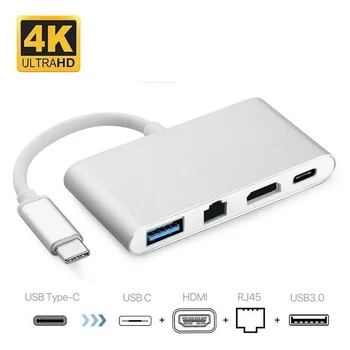 4in1 Tip-C USB 3.1 Moški HDMI je združljiv 4K Ethernet RJ45, USB 3.0 Tip C Ženski Kabel, Adapter USB-C Hub Razdelilnik za Macbook