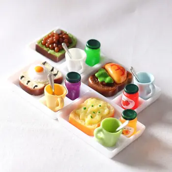 5pcs/set Lutke Miniaturni Toast, Kruh, Marmelado, Večerja Ploščo Pokal Žlico Za Doll House Igra Kuhinja Accessoreis