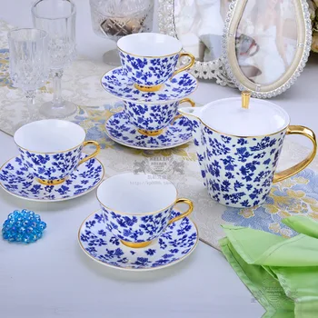 Slog Kavni Set Kosti Kitajske v-Glaze Dekoracijo Čaj Nastavite Britanski Popoldanski Čaj Nastavite Modre in Bele Porcelanaste Veliko Skodelico Kave