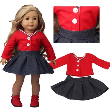 43 cm Punčko Oblačila Rdeče barve Plašč in Krilo iz džinsa 18 Inch Prerojeni Lutke Kostum za American Dekle Lutka Obleko Lutka Prilagajanje Dobave