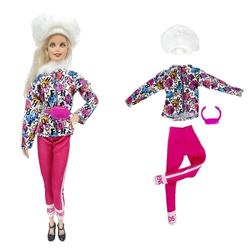 NK 1 Nastavite Lutka roza lepa potovanja šport: white hat+črka vrh+hlače+pasu vrečko Za Barbie Lutka 1/6 DIY IGRAČE oprema
