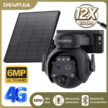 SHIWOJIA 3K 6MP Sončne Fotoaparat 4G/WIFI Mini Varnost na Prostem 12X Dvojno Objektiv CCTV 7800mA Baterije Nadzor Video Kamera