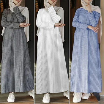 Črtasto Obleko Ženske Oblačila 2023 Muslimanskih Priložnostne Dolgo Bombaža Ženski Plašč Oversize Veliko Veliko Loose
