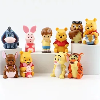 10Pcs/Set Anime Slika Winnie The Pooh Tigger Eeyore Sova Piglet Rojstni dan Dekle Fantje Zbirateljske Figurice Torto Dekoracijo Daril
