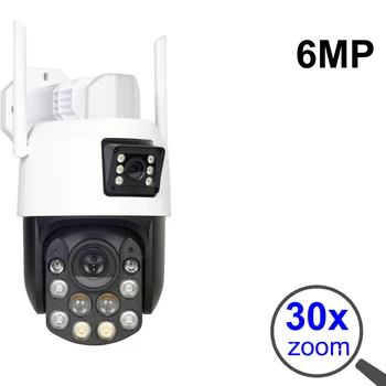 Dvojno Objektiv 6MP PTZ Wifi IP Kamera 30X Zoom AI ljudmi Brezžični barvni noč CCTV Kamere Security Protection