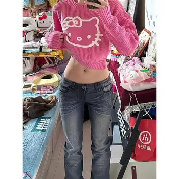 Sanrio Pulover Srčkan Hello Kitty Anime Pulover Ins Japonski Ohlapen Pulover Modni Trend Vsestranski Začinjene Dekle Pleteni Pulover