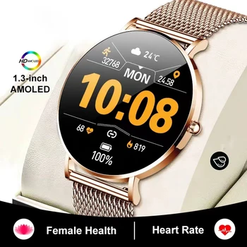 2024 NOVO Ultrathin Pametno Gledati Ženske 1.36-palčni AMOLED HD Slikovnih pik Zaslon Vedno Bluetooth Klic Opomnik Srčni utrip Smartwatch