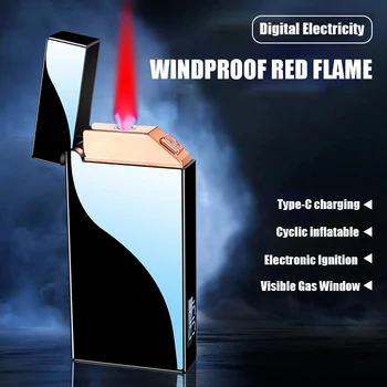 Rdeči Plamen Napihljivi Windproof Electric Vizualni Butan Plin Moč Okna Prikaz Vžiga-Krat Vžigalnik Za Cigarete