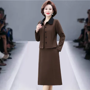 Jeseni, Pozimi Dolg Rokav Midi Obleko Obleka Ženske Modni Dve Delni set Obleko korejski Elegantno Obleko Bodycon