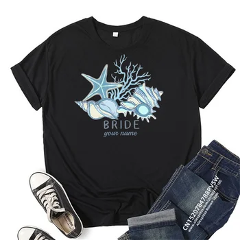 Nevesta Moštva Meri Ime Romantično Conch T Shirt Posla svate Diy T-shirt Družico Ekipa Lady Birde, Da Se Oblačila