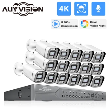 16CH 4K Varnosti IP kamer POE NVR Kit CCTV Avdio AI Face Detect Prostem Barvno Nočno gledanje Video Nadzor Set
