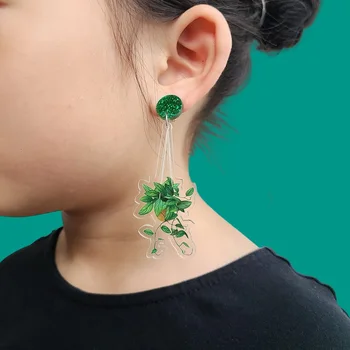 Poletje Smešno Monstera Zelenih Listov Viseči Uhani Visijo za Ženske Kul Moda Rastlin Obesek Geometrijske Ženska Uhan Nakit
