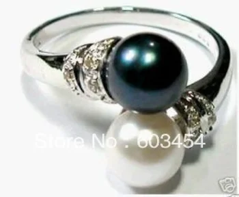 Očarljivo črno belo lupino pearl žensk prstan velikost:6,7,8,9# / S 1Pcs